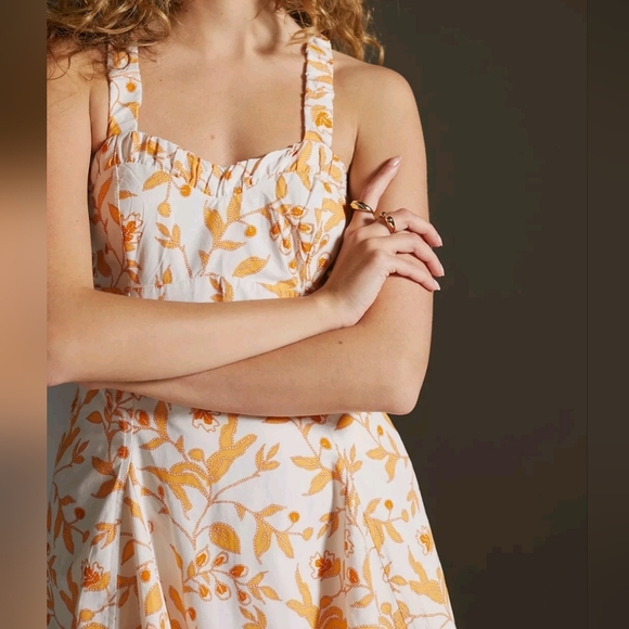 Maeve Anthropologie Nwot Sweetheart Cotton Leaf Floral A-line Mini Dress Sz M - Picture 16 of 16